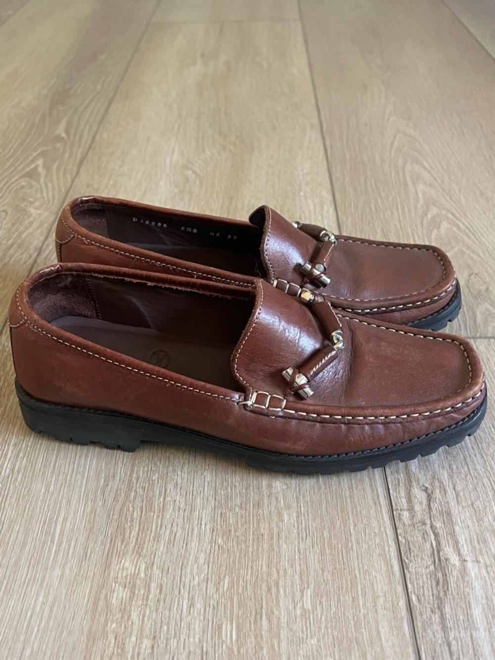 Cole Haan Women’s Brown Leather Square-Toed Bit-Detail Penny Loafers 6.5